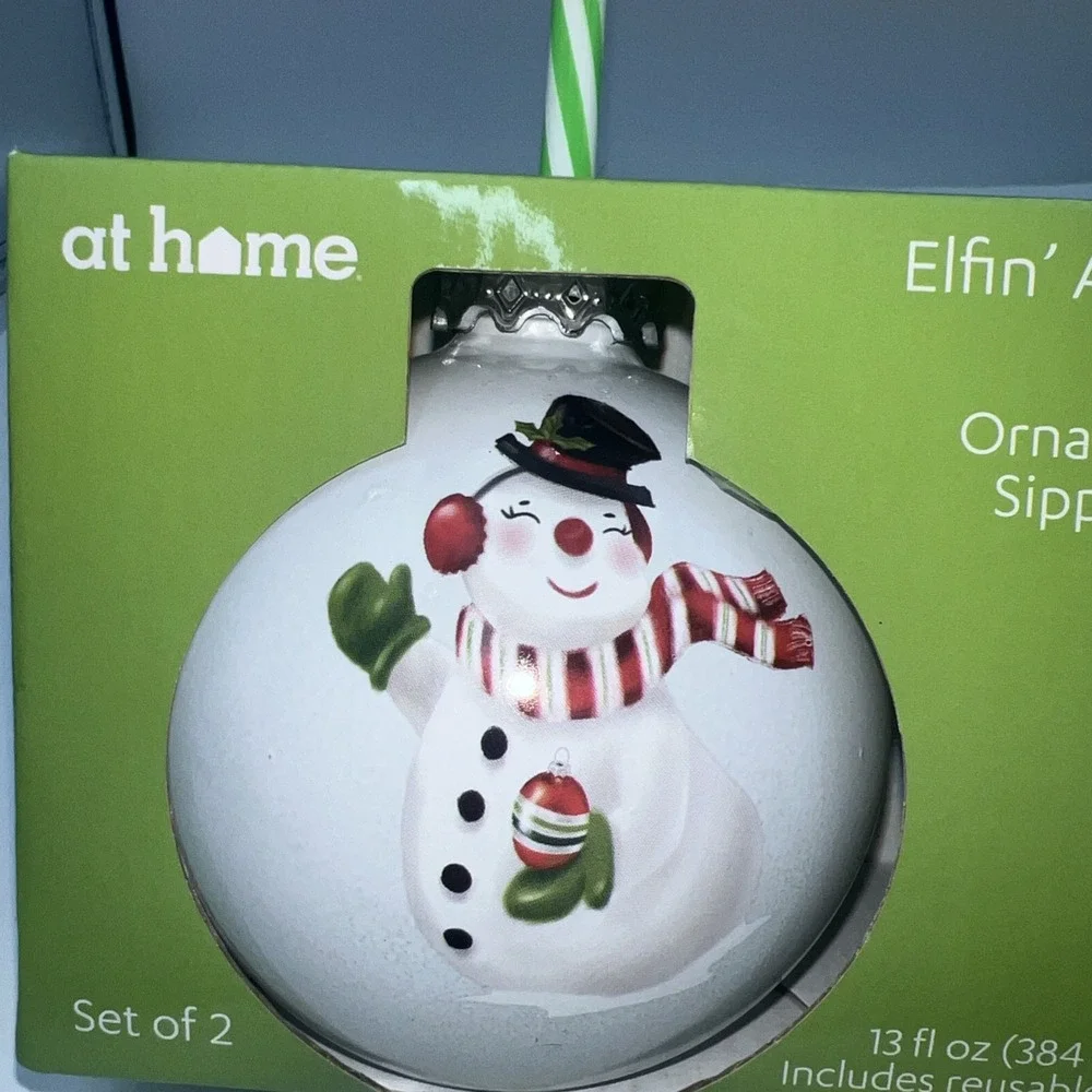 Elfin' Around Snowman Ornament Sippers Set Of 2 AT‎ HOME 13 fl oz